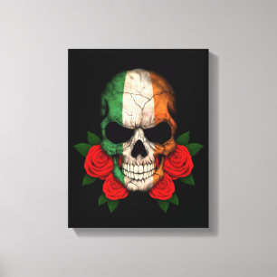 Irish Flag Skull with Red Roses Canvas Print