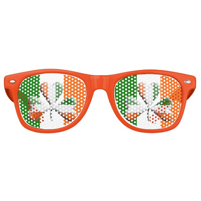 Irish Flag Tri Colours Themed Shamrock Retro Sunglasses (Front)