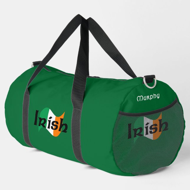 Irish Flag with Celtic Font Personalised Large Duffle Bag (Right Corner)