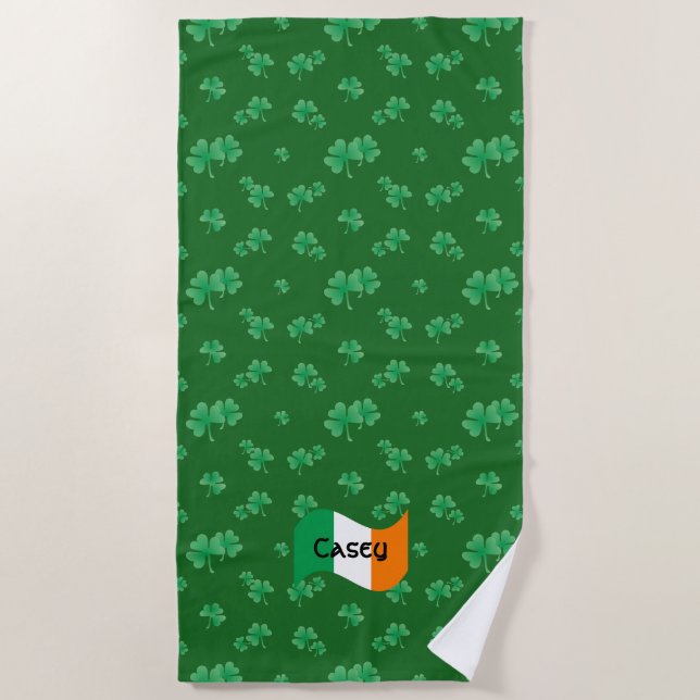 Irish Flag with Shamrocks Personalised Beach Towel (Front)