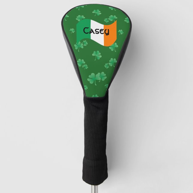 Irish Flag with Shamrocks Personalised Golf Head Cover (Front)