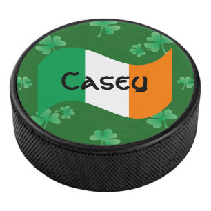 Irish Flag with Shamrocks Personalised Hockey Puck