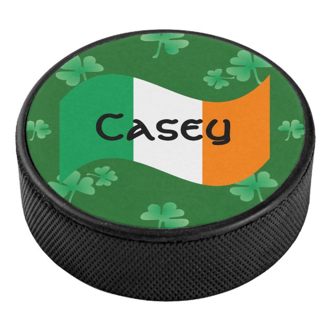 Irish Flag with Shamrocks Personalised Hockey Puck (3/4)