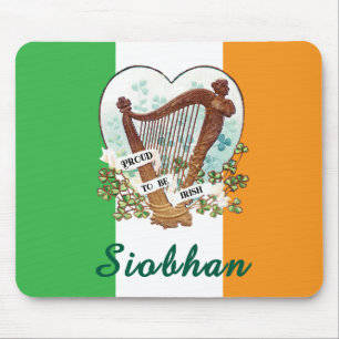 Irish flag with Vintage harp and Shamrock Custom Mouse Mat