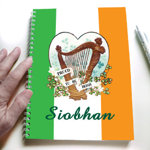 Irish flag with Vintage harp and Shamrock Custom Notebook