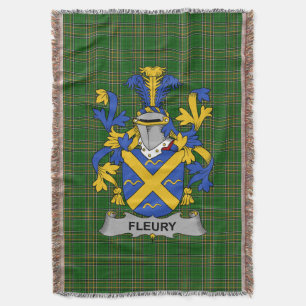 Irish Fleury Coat of Arms Family Crest Ireland Throw Blanket