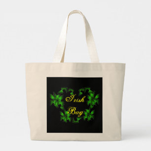 Irish Floral Heart In Black Large Tote Bag