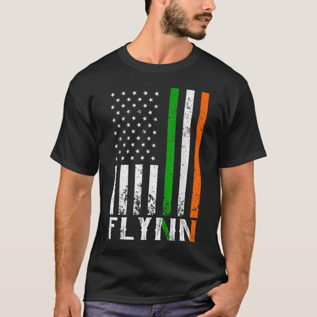 Irish FLYNN Family American Flag Ireland Flag T-Shirt (Front)