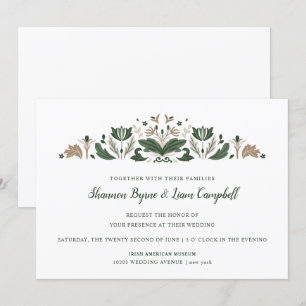 Irish Folk Art   Modern Floral Celtic Wedding Invitation
