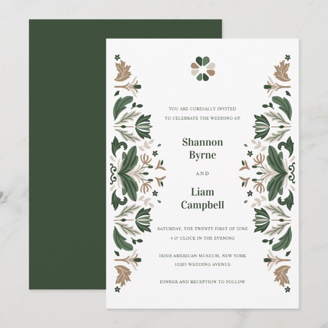 Irish Folk Art Shamrock Celtic Wedding Invitation (Front/Back)