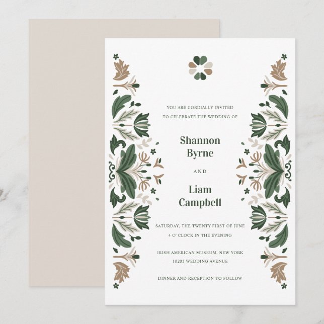 Irish Folk Art Shamrock Celtic Wedding Invitation (Front/Back)