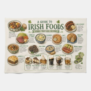 Irish Food Guide Traditional Culinary Illustration Tea Towel