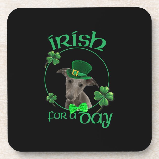 Irish For A Day Whippet Lucky Dog In Patrick Day Coaster (Front)