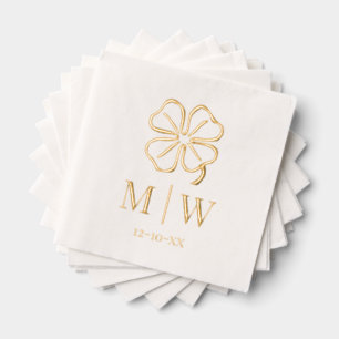 Irish Four Leaf Clover Wedding Couple Initials Dt Foil Napkins