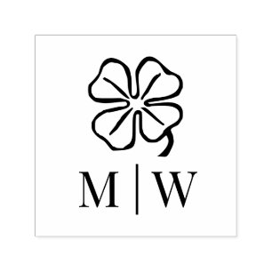 Irish Four Leaf Clover Wedding Couple Initials Self-inking Stamp