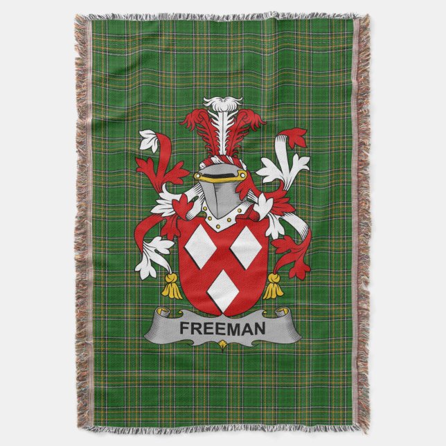  Irish Freeman Coat of Arms Family Crest Ireland Throw Blanket (Front Vertical)