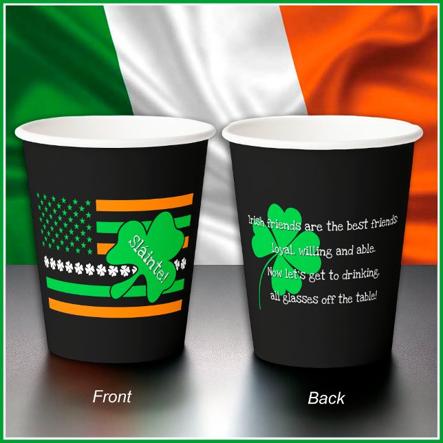 [Irish Friends] St. Patricks Day Toast -  Black Paper Cups (You can change all of the colors in this design as well as the text. )