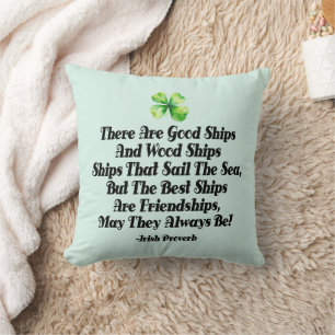 Irish Friendship Ships Proverb Four Leaf Clover  Cushion