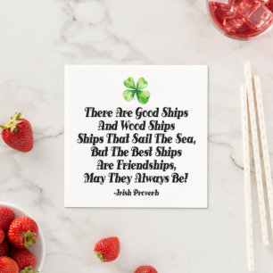 Irish Friendship Ships Proverb Four Leaf Clover  Napkin