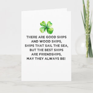 Irish Friendship Toast 4 Leaf Clover St Patricks  Card