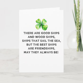 Irish Friendship Toast 4 Leaf Clover St Patricks  Card