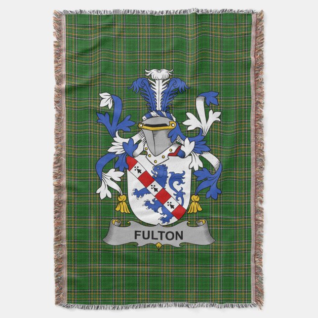  Irish Fulton Coat of Arms Family Crest Ireland Throw Blanket (Front Vertical)