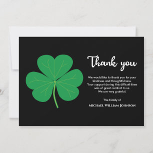 Irish Funeral Black White Green Shamrock Clover Thank You Card