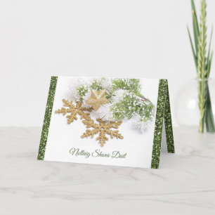 Irish Gaelic Christmas, gold snowflakes, spruce Holiday Card