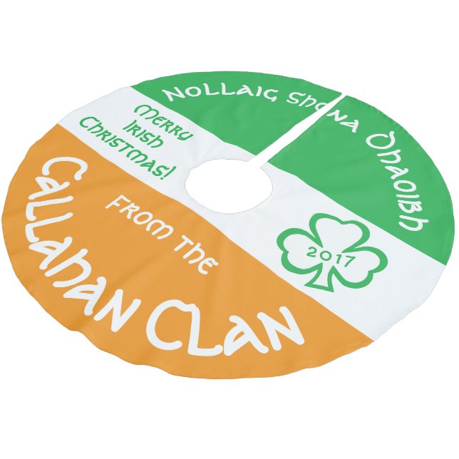 Irish Gaelic Christmas Greeting Flag of Ireland Brushed Polyester Tree Skirt (Angled)