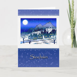 Irish Gaelic Christmas, Siocháin, Snowy Village Holiday Card