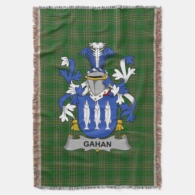  Irish Gahan or McGahan Coat of Arms Family Crest  Throw Blanket (Front Vertical)