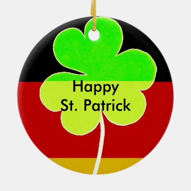 Irish German Flag Shamrock Clover St. Patrick Fun Ceramic Tree Decoration (Back)
