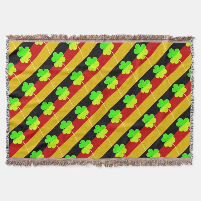 Irish German Flag Shamrock Clover St. Patrick Fun Throw Blanket (Front)