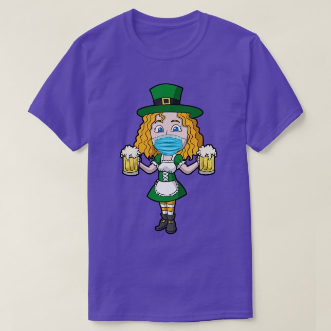 Irish Girl Beers Mask St Patricks Day T-Shirt (Design Front)