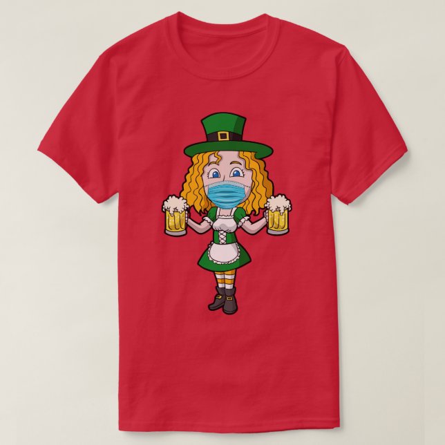Irish Girl Beers Mask St Patricks Day T-Shirt (Design Front)