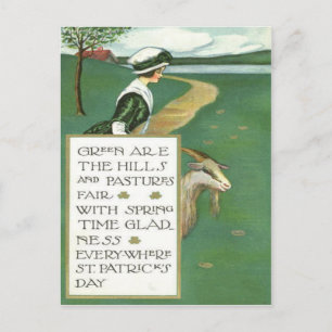 Irish Girl Goat Pasture Postcard