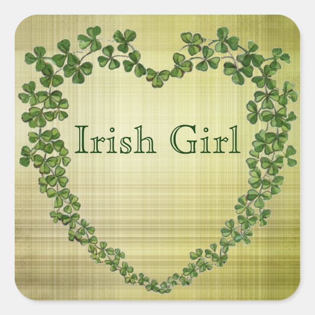 Irish Girl Shamrock Heart Square Sticker (Front)