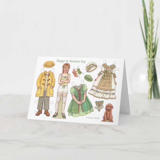 Irish Girl St. Patrick's Day Paper Doll Card (Front)