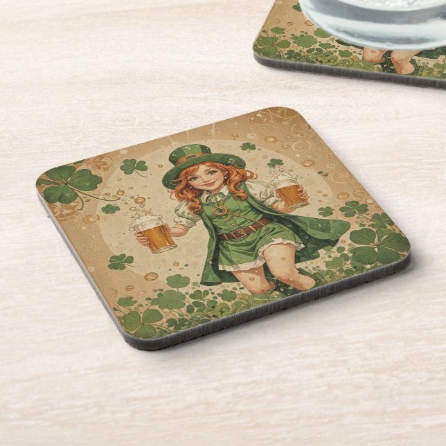 Irish girl with beer coaster (Left Side)