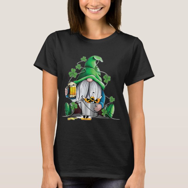 Irish Gnome Drink Beer Lucky Shamrock Gnome St Pat T-Shirt (Front)