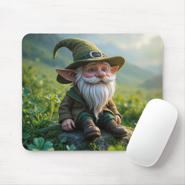 Irish Gnome In a Clover Field Mouse Mat (With Mouse)