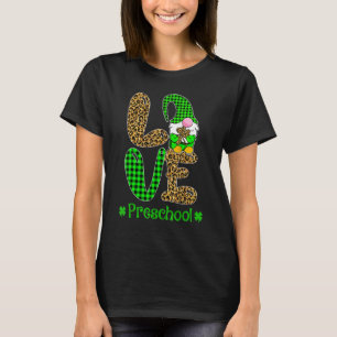 Irish Gnome Love Preschool Teacher Leopard St Patr T-Shirt