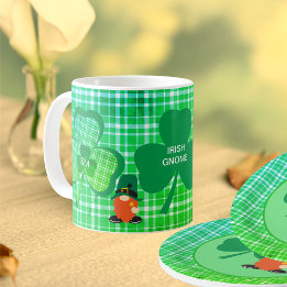 Irish Gnome Monogram Shamrock St Patricks Coffee Mug