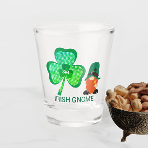 Irish Gnome Monogram Shamrock St Patricks Shot Glass