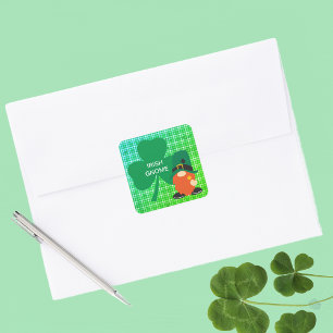 Irish Gnome Shamrock St Patricks Square Sticker