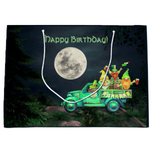 Irish Gnomes and Full Moon Happy Birthday Large Gift Bag