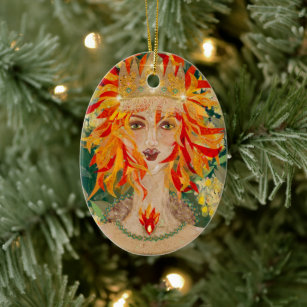 Irish Goddess Eire Fiery Redhead Ginger Fire Queen Ceramic Tree Decoration