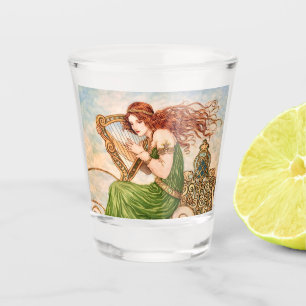 Irish Goddess Playing Harp – Celtic Art Nouveau Shot Glass