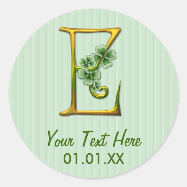 Irish Gold Monogram E Classic Round Sticker (Front)