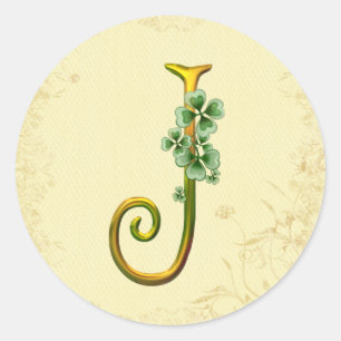 Irish Gold Monogram J Classic Round Sticker